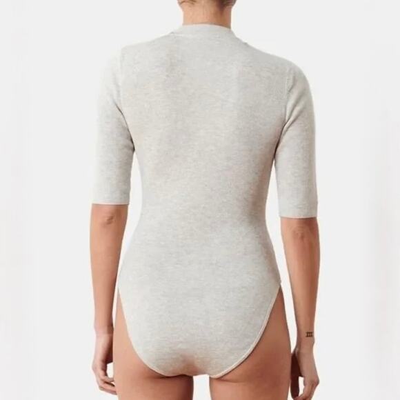 EUC ADAY Like A Glove Bodysuit High Neck Short Sleeve‎ Gray Merino Wool Size XS - Picture 4 of 16